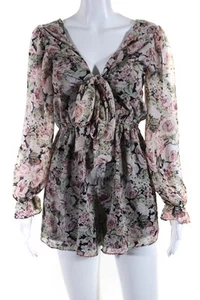 Sage The Label Womens Long Sleeve Floral Chiffon Tie Front Mini Dress Pink XS - Picture 1 of 5