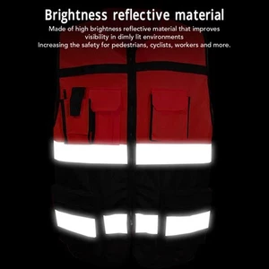 Reflektierende Weste rot und schwarz blockierend Rundhals mehrere Taschen Sicherheit neu - Bild 1 von 24