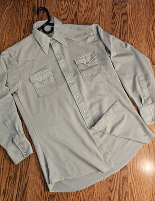 Vintage 1950's H BAR C Men Pearl Snap Garbadine Rare Western Shirt Sz 16 1/2-34 - Image 1 of 4