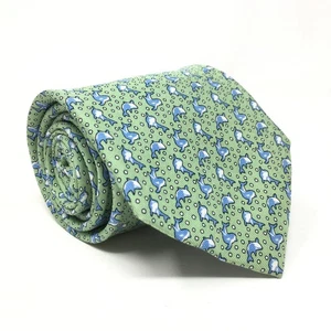 Vineyard Vines Classic Tie Green Blue Dolphins 100% Silk Made USA Necktie Preppy - Picture 1 of 7