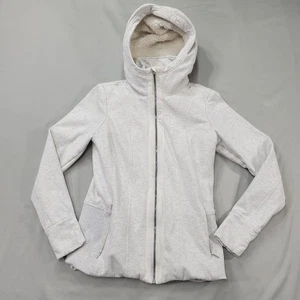 Athleta Luxe Victory Sherpa gefütterte Full Zip Kapuzenjacke hellgrau creme Wmns S - Bild 1 von 12
