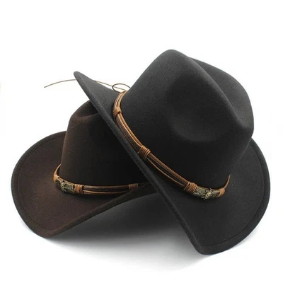 Western Cowboy Cowgirl Hat – Skull Ace Band, Felt Wide Brim, Men Women Rodeo - Image 1 of 2