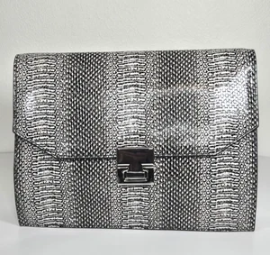 Ivanka Trump Envelope Clutch Handbag - Black White Snakeskin - Silver Hardware - Picture 1 of 19
