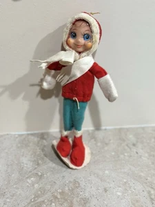 VTG Pixie Elf Christmas Japan 9" Standing Rubber Face Figure Red Green w Sticker - Picture 1 of 4