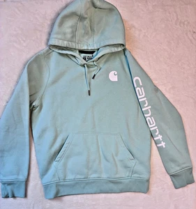 Carhartt Hoodie Women Relaxed Fit Light Blue Sweatshirt Pullover Size M - Picture 1 of 8