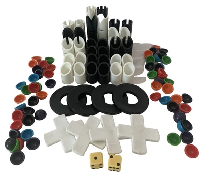 Jumbo game pieces chess tic tac dice chips vtg plastic camping floor 87 pieces - Image 1 of 4