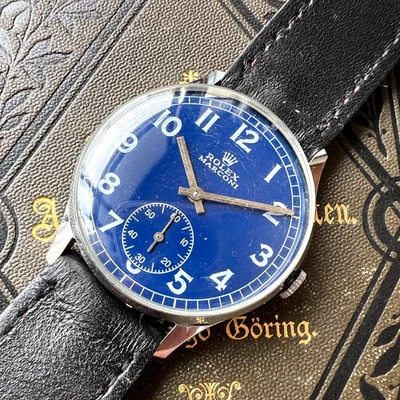 [Vintage] ROLEX Marconi 1920's Blue Dial case 35mm watch Leather belt S5 - Image 1 of 4