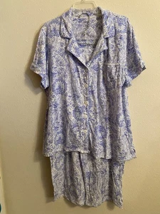 EUC Damen Chaps blau/weiß Blumen Pyjama Caprihose S/S Set Baumwolle - Gr. XXL - Bild 1 von 18