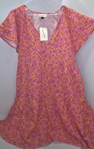 Universal Thread Leinenmischung rosa Blumen Flatter Mini Skater Kleid ~ Größe Large - Bild 1 von 12