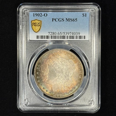 1902-O $1 MS65 Toned Morgan Dollar - PCGS Gold Shield - Lovely Rainbow Toning PQ - Image 1 of 4