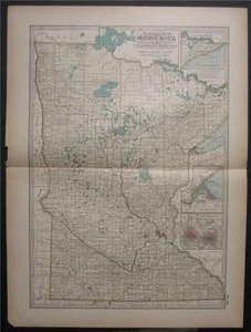 1898 Antique Colored Map of Minnesota Duluth St. Paul - Picture 1 of 1