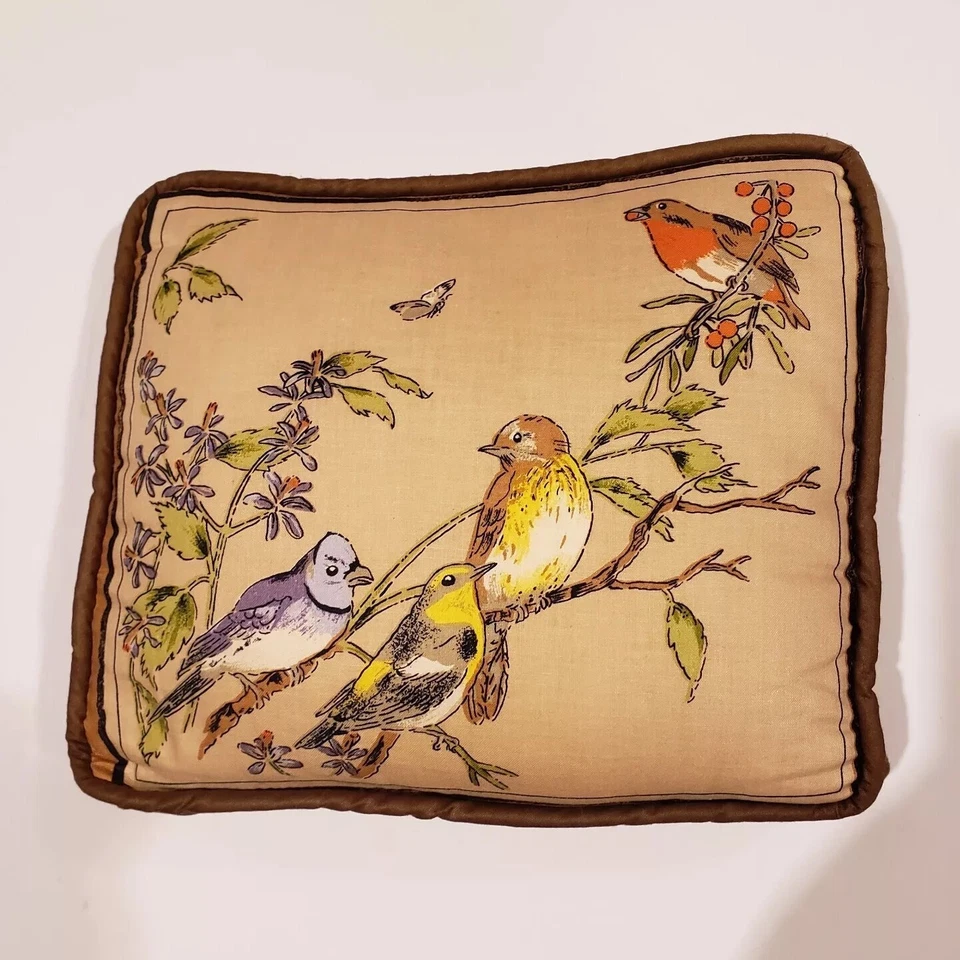 Vintage Birds Accent Pillow Reversible Handmade Farmhouse Cottagecore Decor  - Image 1 of 4