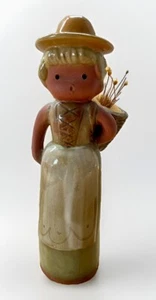 Vintage UCTCI Clay Pottery Lady w/Hat Carrying Basket Figurine Japan 6.5” - Picture 1 of 7