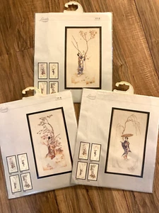 Lote de 3 kits de punto de cruz contados vintage LANARTE serie kimono para mujeres japonesas - Imagen 1 de 6