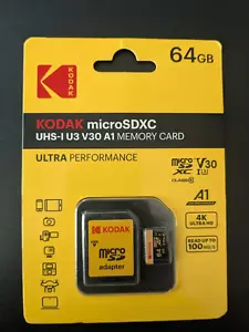 64GB Kodak Micro SD Memory Card SDXC UHS-1 U3, 4K Ultra HD Video, Read 100 MB/s - Photo 1 sur 1