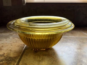 Vintage Amber Glass Ribbed Nesting Bowls - Picture 1 of 5