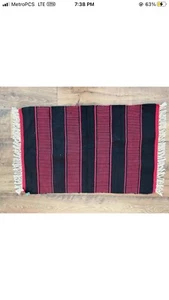 Navajo Rug native american indian VTG Textile Red And Black STRIPED 23x36 - Picture 1 of 7