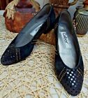 GABOR 90s Vintage Dressy low heel Pumps Black & Gold Suede Patent Details size 3