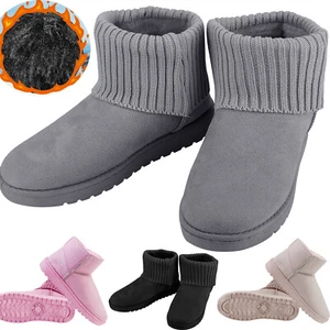 Women Snow Boots Suede Mid-Calf Cold Weather Warm Lining Anti-slip Knitting Shoe - Picture 1 of 19