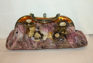 Borsa stile vittoriano in tessuto ornato con nastro floreale con catena B-144 - Foto 1 di 10