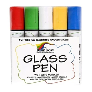 Glass Pen Liquid Paint Marker: Red, Yellow, Blue, Green, White 5 Pack Jumbo - Picture 1 of 9