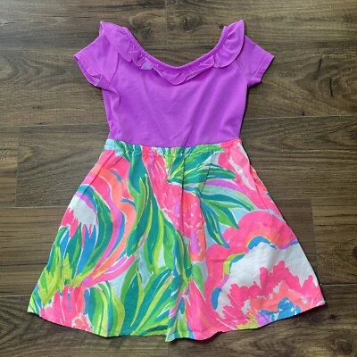 Lilly Pulitzer Girls Brit Dress Paradise Bound Ruffle Purple Pockets Size XS 2-3 - Image 1 of 4