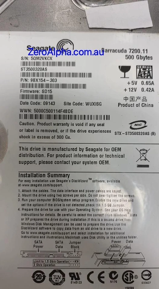ST3500320AS, 9BX154-303, SD15, , 5QM2 Seagate Data Recovery Donor Hard Drive - Image 1 of 1