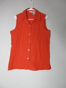White Stag Womens Button-Up Sheer Blouse Sleeveless Collared Size L Orange - Picture 1 of 7