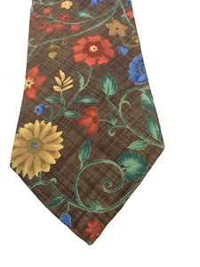 Corbata Van Heusen Floral Vintage 100% Algodón Hecha en EE. UU. Marrón y Flores Coloridas - Imagen 1 de 17