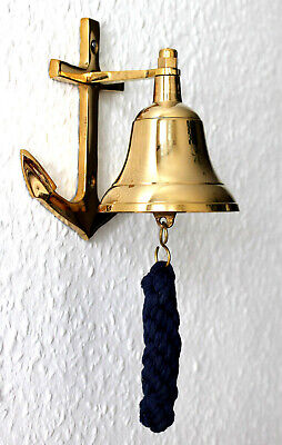 Messing Wand-Glocke Mit Anker - Wandhalterung Ø 7,5cm Ca. 300g Schiffsglocke • 24.75€