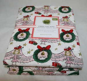 Pottery Barn Kids The Grinch Cindy-Lou Who Organic Sheet Set Bedding FULL NEW - Picture 1 of 5
