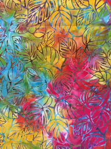 TROPICAL LEAVES RAINBOW MULTI HAND DYED BATIK COTTON FABRIC HALF YD OUT OF PRINT - Picture 1 of 4