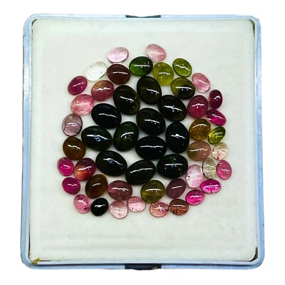 50 Pcs Natural Multi Tourmaline 4.5-8mm Oval Cabochon Loose Untreated Gemstones - Image 1 of 4