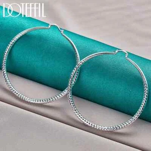 DOTEFFIL 925 Plata Esterlina Gran Círculo 50mm Grano Pendiente de Aro Moda Joyería - Imagen 1 de 6