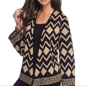 Alfred Dunner Womens Tis the Season Gold Black Cardigan Sweater size Medium - Picture 1 of 12
