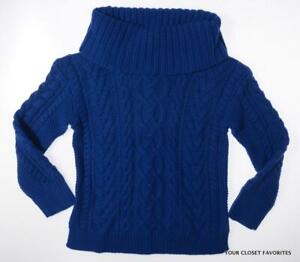 Ralph Lauren Girl's 6 Bold Royal Blue Chunky Aran Cable Knit Turtleneck Sweater