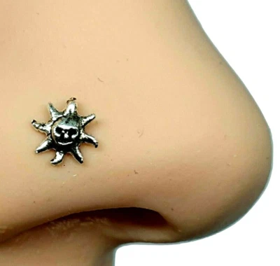 Sun Face Nose Stud 22 g (0,6 mm) argento sterling 925 estremità a sfera gioie... - Immagine 1 di 4