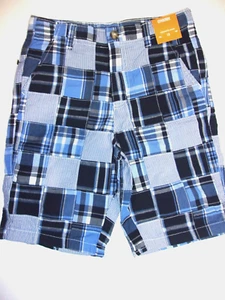 NEW Boys Patchwork Shorts Gymboree Blue Plaid Striped Size 12 Adjustable Waist - Picture 1 of 2