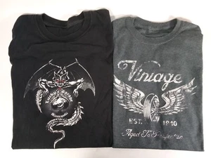 Camisetas de motocicleta estilo vintage alas demonio negro gris para hombre ¡paquete grande de 2! - Imagen 1 de 7