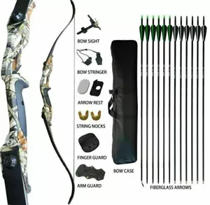 35lb Archery Takedown Recurve Bow Kit Fiberglass Arrows Bowbag Camo RH Adult - Picture 1 of 11