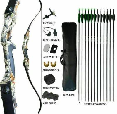 35lb Archery Takedown Recurve Bow Kit Fiberglass Arrows Bowbag Camo RH Adult - Image 1 of 4