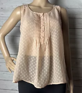 Forever 21 Tank Top Small Sheer Pastel Pink Pleated Front Swiss Dot Sleeveless - Picture 1 of 11