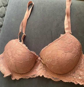 B Luxe Bra 36B Sexy Floral Lace Nylon Blend Rose Blush - Picture 1 of 7