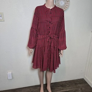 Clarisbelle LONG SLEEVE BUTTON FRONT GINGHAM PRINT BABYDOLL DRESS BILLOWING  Lge - Picture 1 of 16