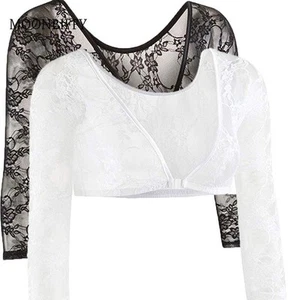 Elegante Mujer Verano Malla Top Solero Manga Larga Y2k Camiseta Corta Transparente - Imagen 1 de 17