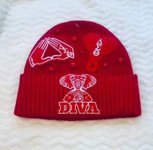 Delta Sorority Beanie | Delta Sigma Theta Embroidered Hat | D9 Diva | Handmade - Picture 1 of 2