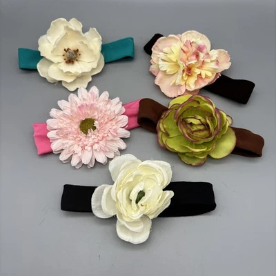 5 Pc. Large Flower Hair Bow on Knit Headband Lot Gift Set Baby Girl - Image 1 of 4