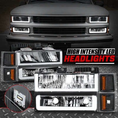 [U-LED DRL] For 94-00 Chevy C10 C/K 1500 2500 Headlight Bumper Corner Lamp Black - Image 1 of 4