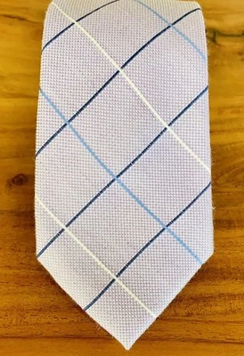 Black Brown 1826 Silk Linen Woven Light Purple White Blue Check Tie Striped - Image 1 of 4