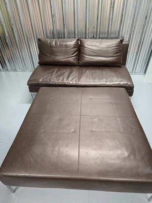 B&B Italia Brown Leather Two Seater Sofa & Large Footstool  - Image 1 of 4